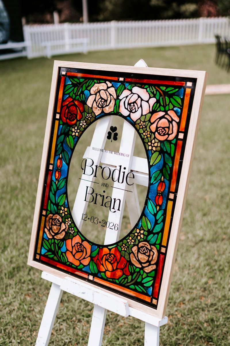 Unique stained glass welcome sign